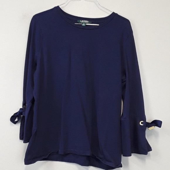 LAUREN RALPH LAUREN Navy Tie Sleeve Sailor Top - Picture 3 of 13